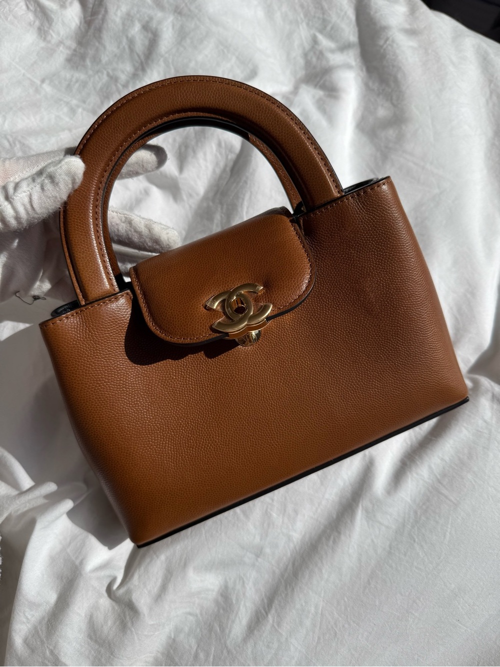 Chanel Small Kelly Shopper Camel Caviar Gold Hardware
